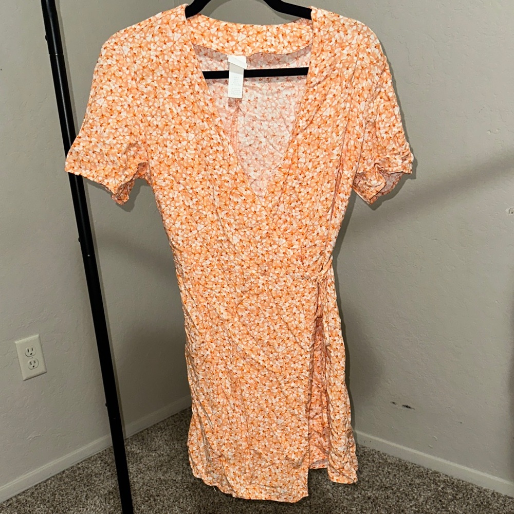 H&M Floral Orange Wrap Dress